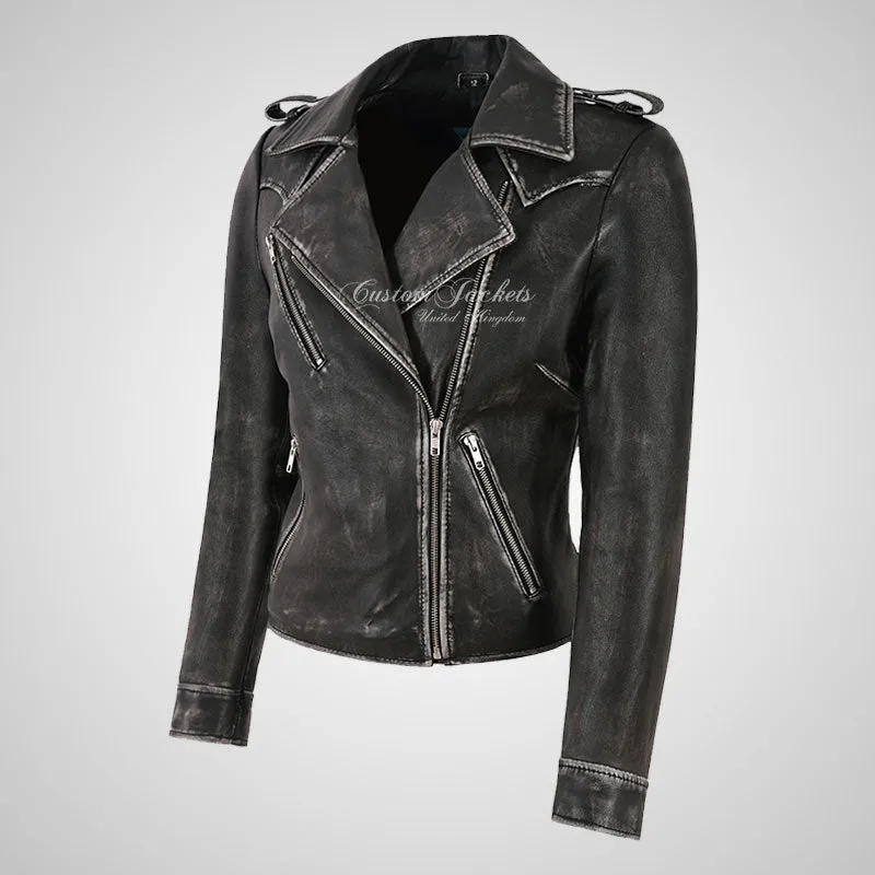 KATE-2 Ladies Biker Style Fashion Leather Jacket