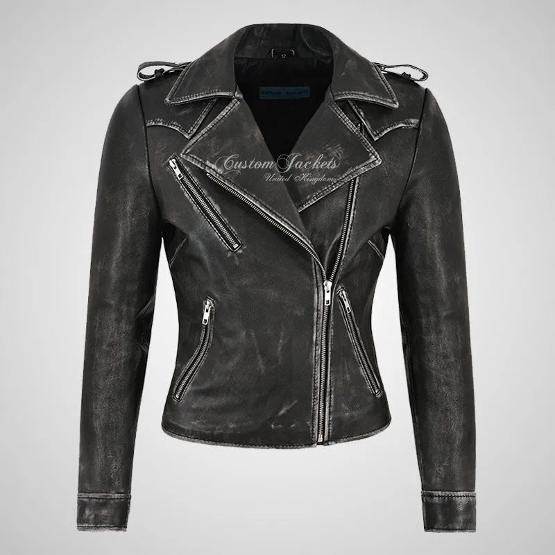 KATE-2 Ladies Biker Style Fashion Leather Jacket