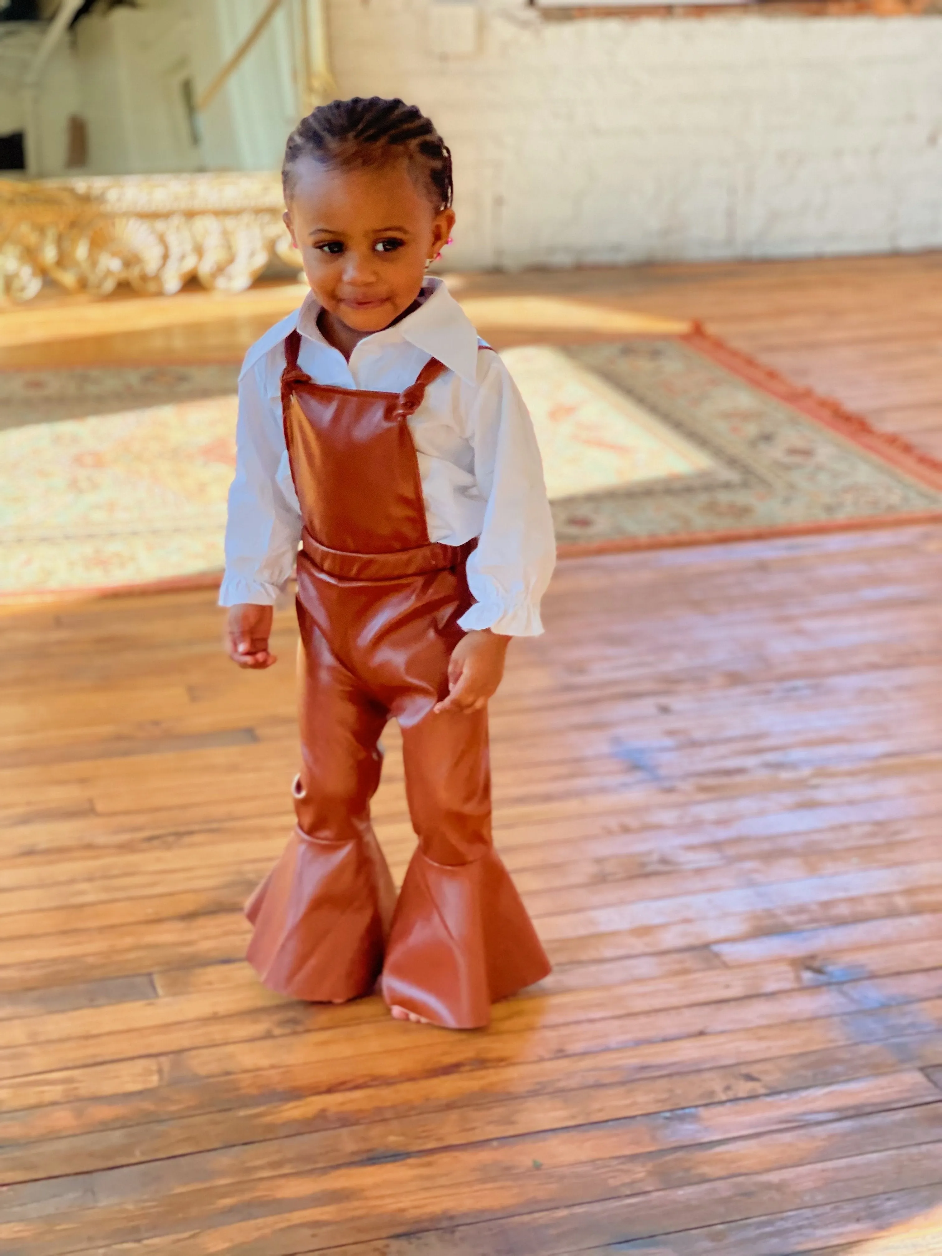 Khaki Brown Flare Pant Suspenders Jumpsuit for Toddler Girl