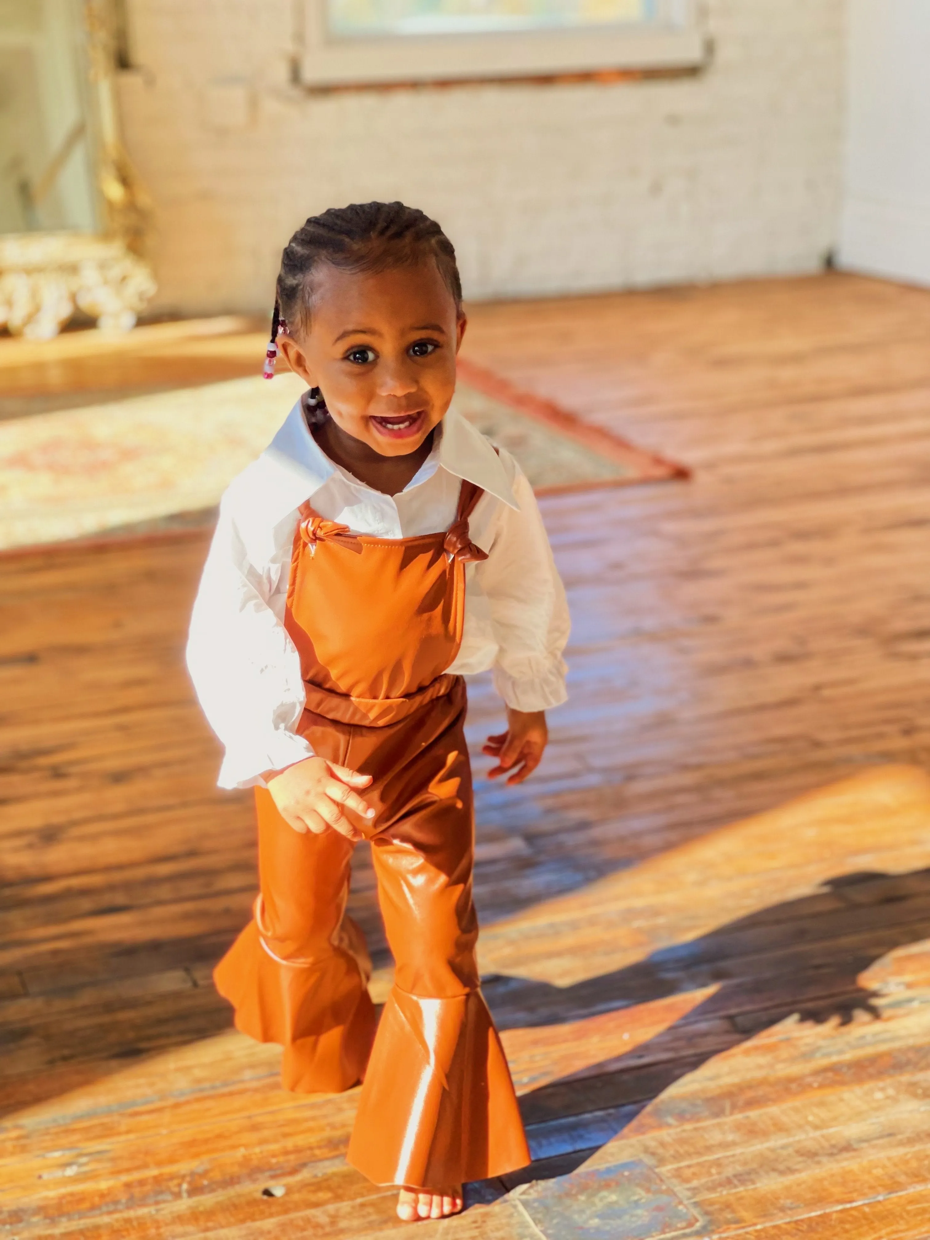 Khaki Brown Flare Pant Suspenders Jumpsuit for Toddler Girl