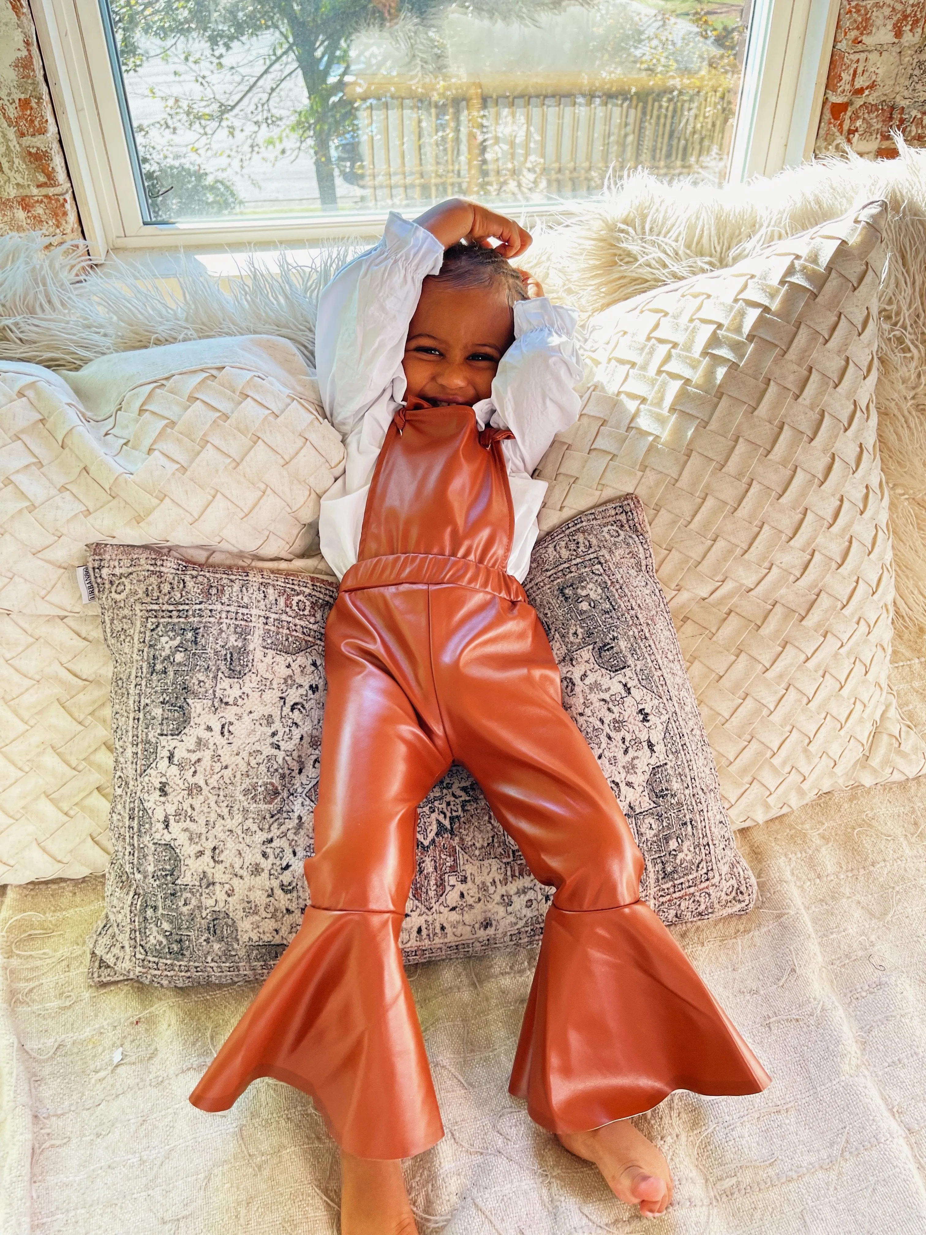 Khaki Brown Flare Pant Suspenders Jumpsuit for Toddler Girl