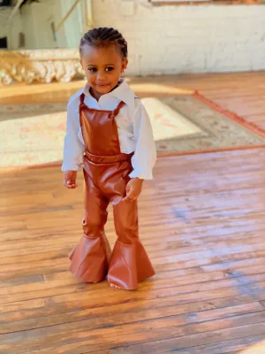 Khaki Brown Flare Pant Suspenders Jumpsuit for Toddler Girl