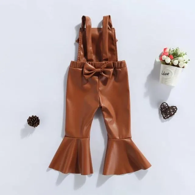 Khaki Brown Flare Pant Suspenders Jumpsuit for Toddler Girl