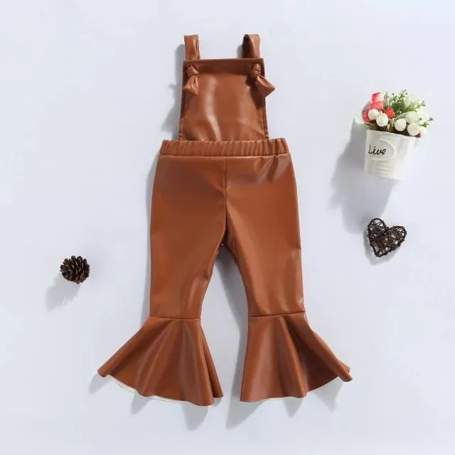 Khaki Brown Flare Pant Suspenders Jumpsuit for Toddler Girl