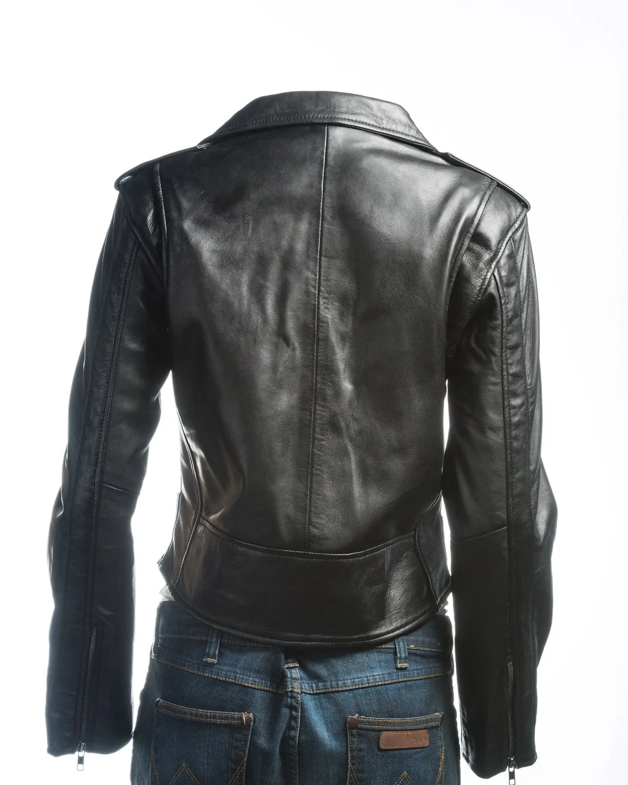 Ladies Short Fitted Asymmetric Zip Leather Biker Jacket: Alessandra