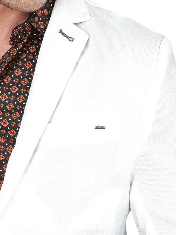 Lamasini Modern Regular Fit Cut Fabric Whit Design Blazer - White