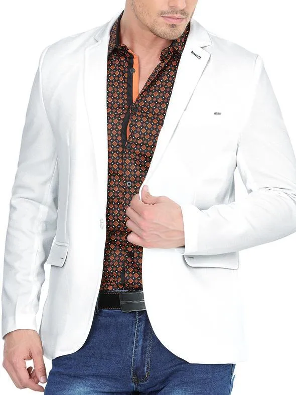 Lamasini Modern Regular Fit Cut Fabric Whit Design Blazer - White