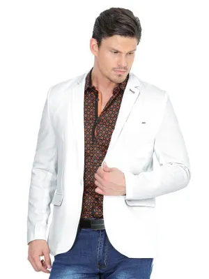Lamasini Modern Regular Fit Cut Fabric Whit Design Blazer - White