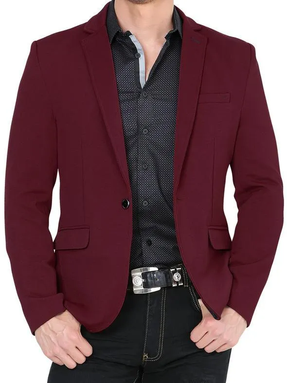 Lamasini Modern Regular Fit Cut Fabric Whit Design Blazer - Wine