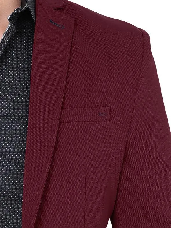Lamasini Modern Regular Fit Cut Fabric Whit Design Blazer - Wine