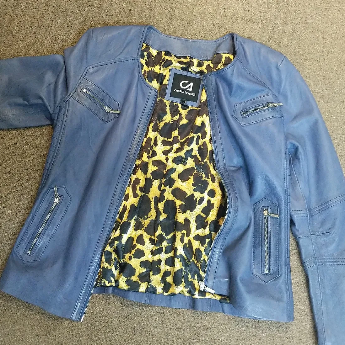 LEATHER JACKET CADELLE DENIM BLUE LAMBSKIN SIZE 16