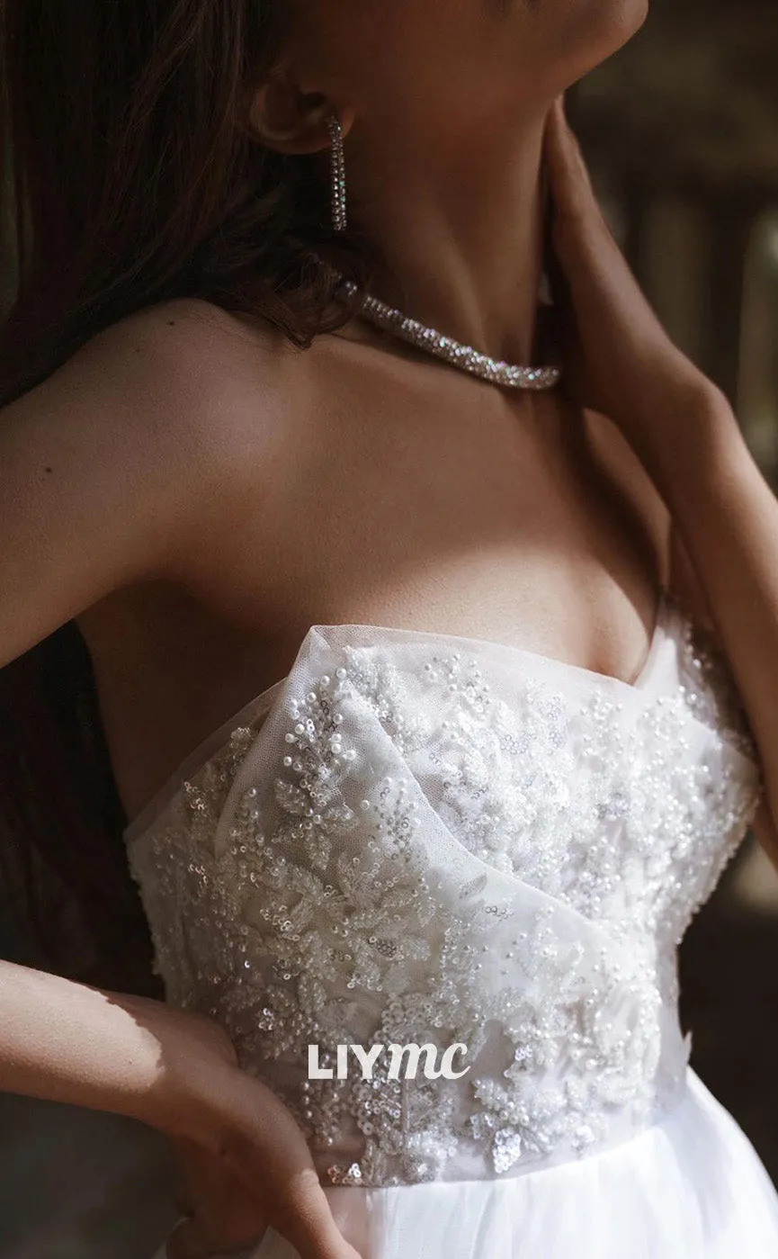 LW865 - Strapless Sleeveless Appliques Beaded A-Line Wedding Dress