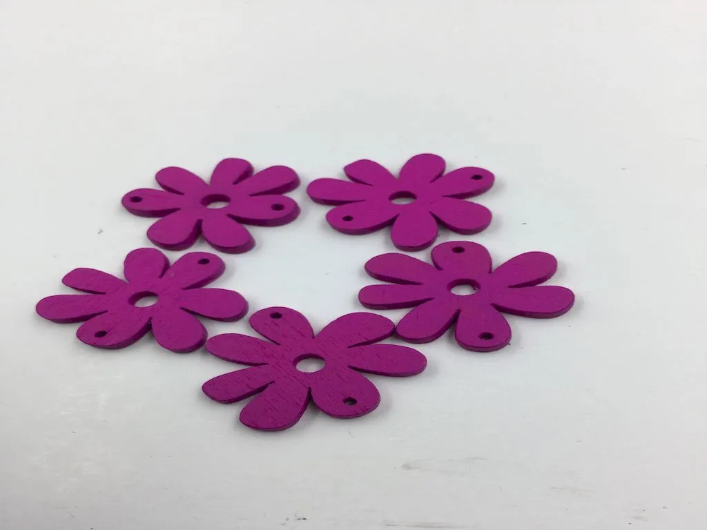 Magenta Pink Flowers 2 Hole Wooden Button