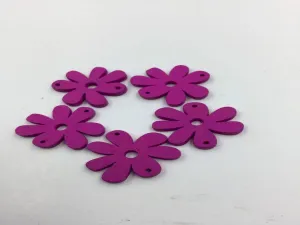 Magenta Pink Flowers 2 Hole Wooden Button