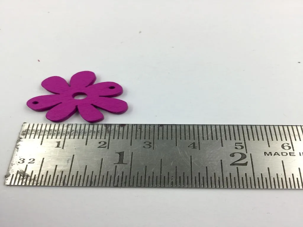 Magenta Pink Flowers 2 Hole Wooden Button