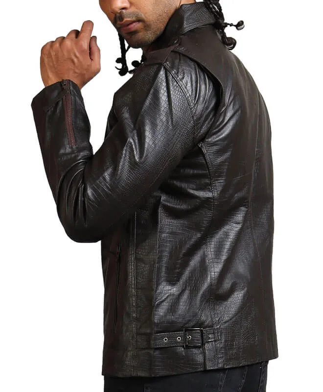 Men's Biker Textured Black Leather Jacket