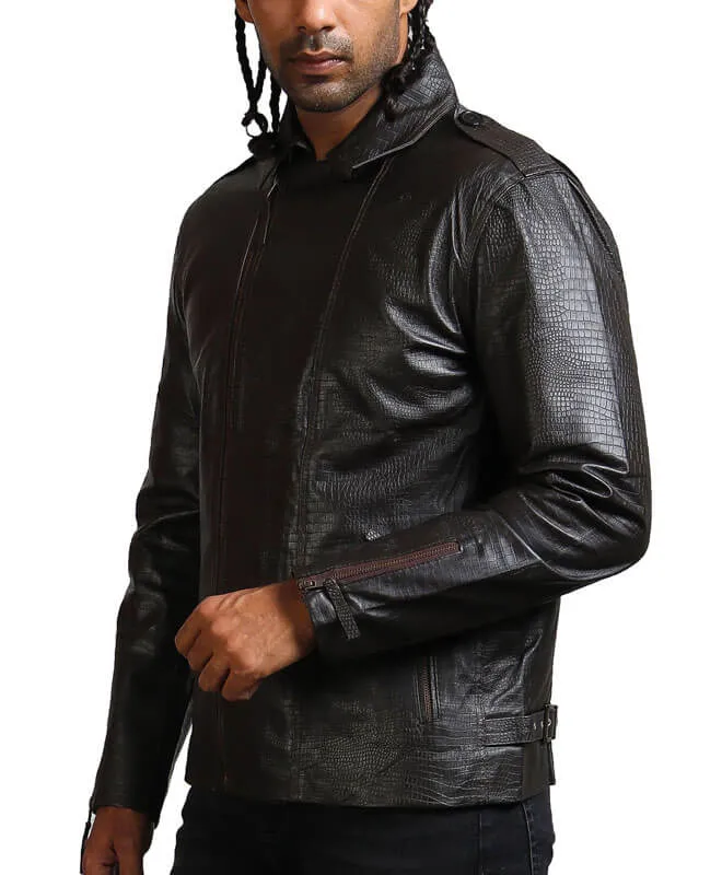 Men's Biker Textured Black Leather Jacket