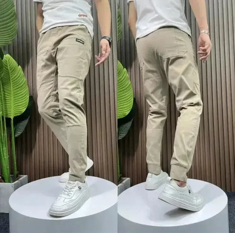 Men's High Stretch Multi-pocket Skinny Cargo Pants Multi-pocket Sweatpants Solid Color Casual Work Outdoor Joggers Trousers
