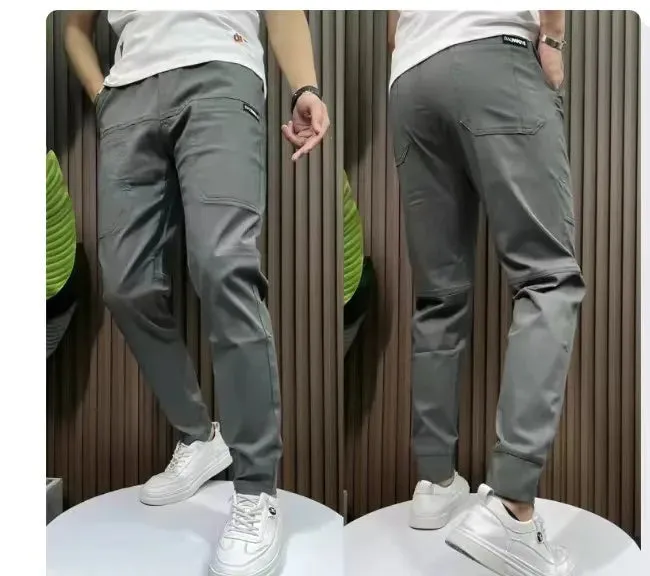 Men's High Stretch Multi-pocket Skinny Cargo Pants Multi-pocket Sweatpants Solid Color Casual Work Outdoor Joggers Trousers