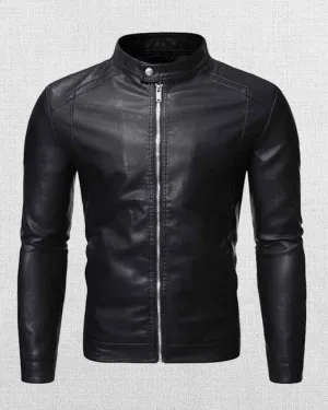 MEN'S STAND COLLAR ZIP LEATHER JACKET