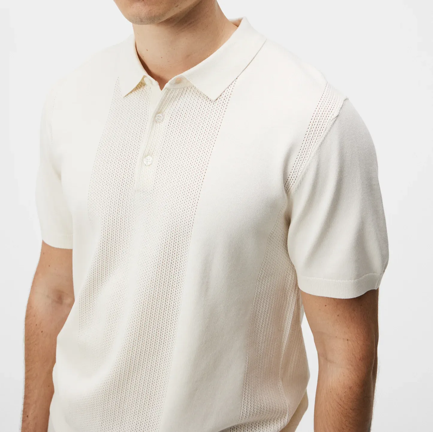 Mesh Detail Retro Knit Polo - Off-White