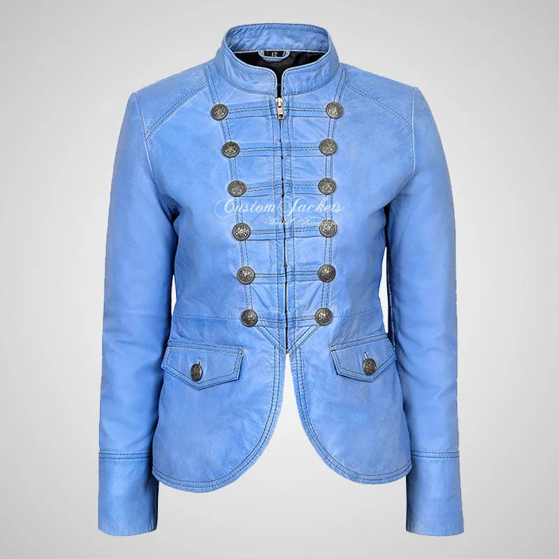 MILITARY Style Ladies Short Studded Leather Jacket Lambskin Leather
