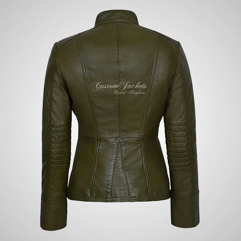 MILITARY Style Ladies Short Studded Leather Jacket Lambskin Leather