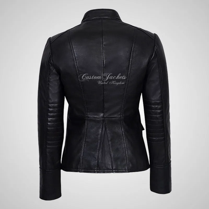 MILITARY Style Ladies Short Studded Leather Jacket Lambskin Leather