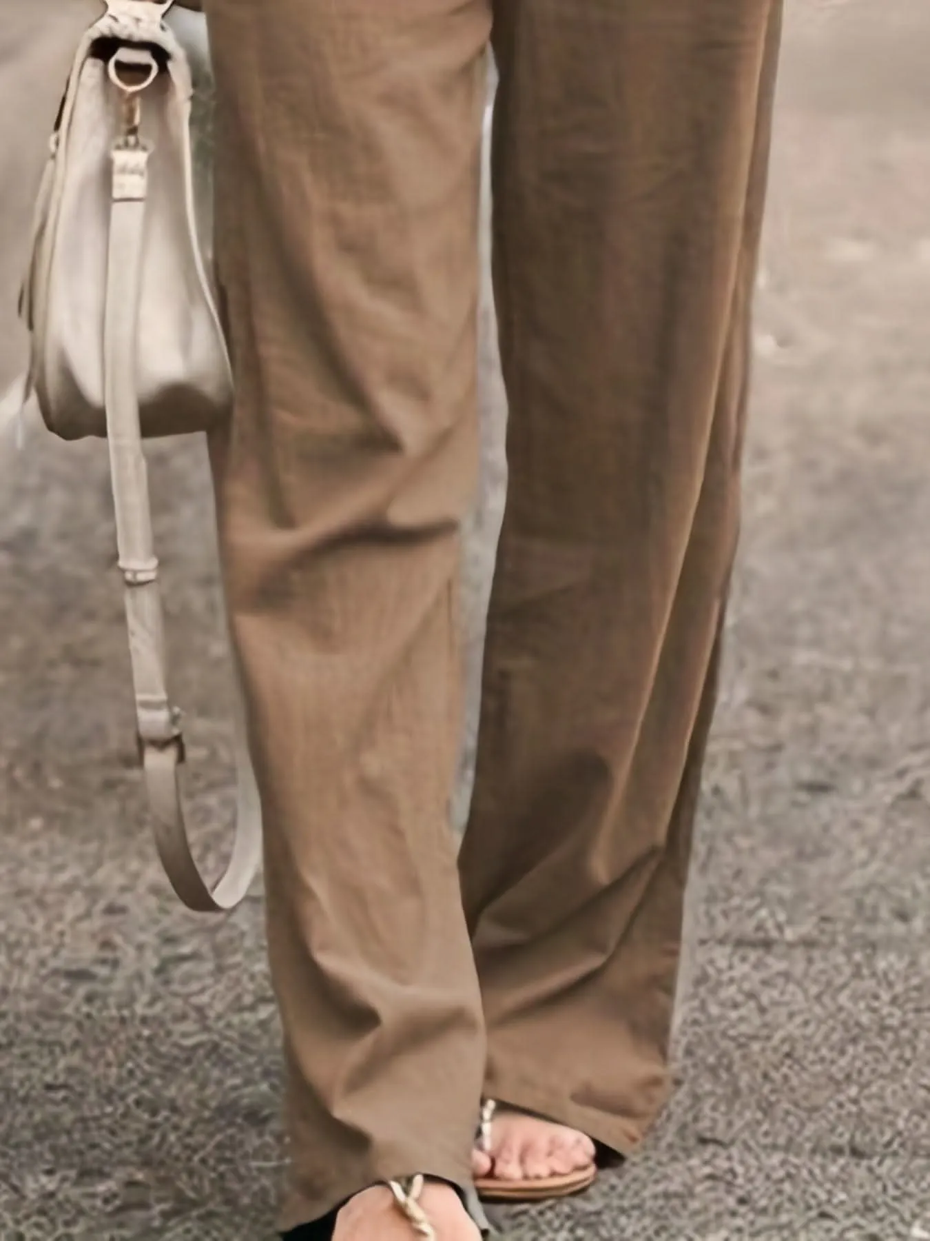 Minimalist Womens  Solid Tie Waist Long Linen Pants- By Lustmia