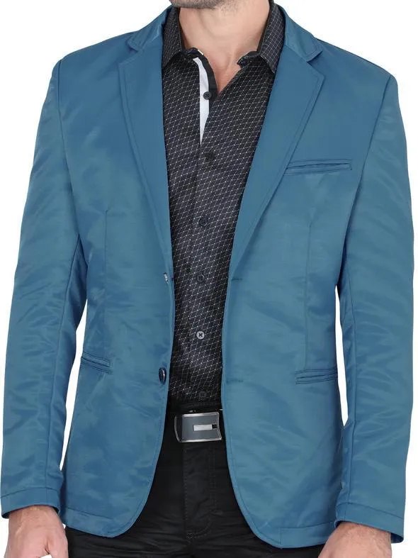 Modern Regular Fit Cut Fabric Whit Design Blazer -Teal