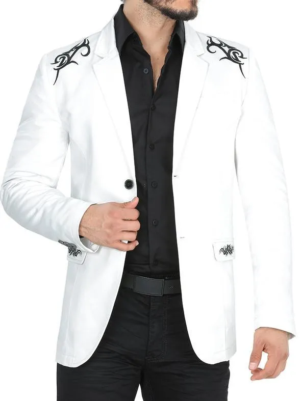 Modern Regular Fit Cut Fabric Whit Design Blazer - White
