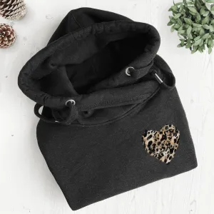 Painted Leopard Heart Smoke Grey Cowl Neck Hoodie