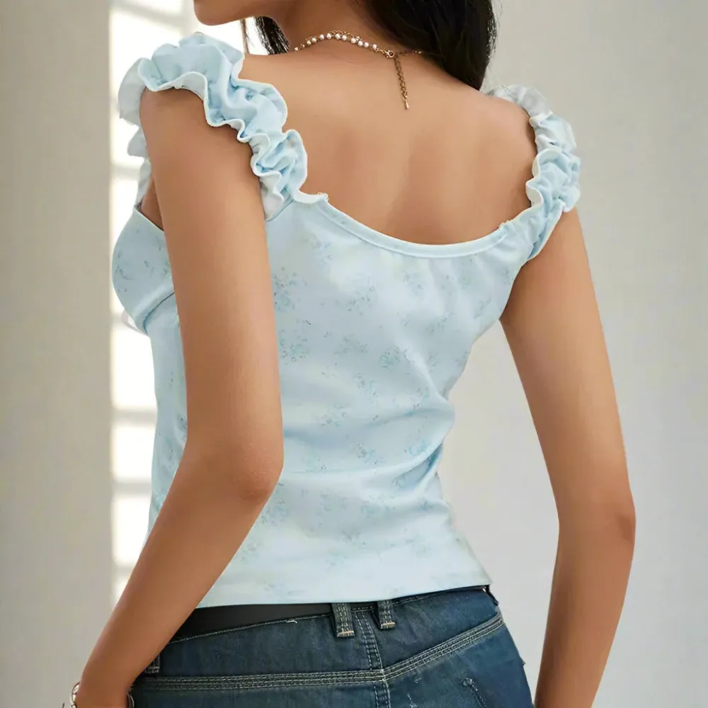 Pastel Floral Coquette Style Crop Top