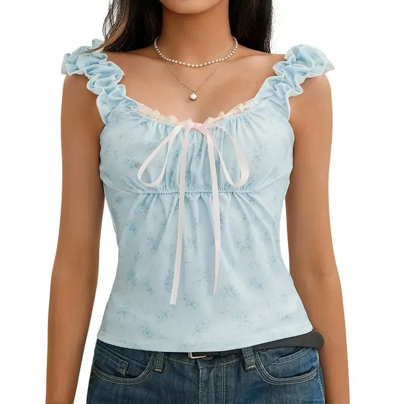 Pastel Floral Coquette Style Crop Top