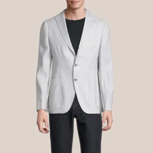Patch Pocket Peak Lapel Stretch Linen Blazer - Light Grey