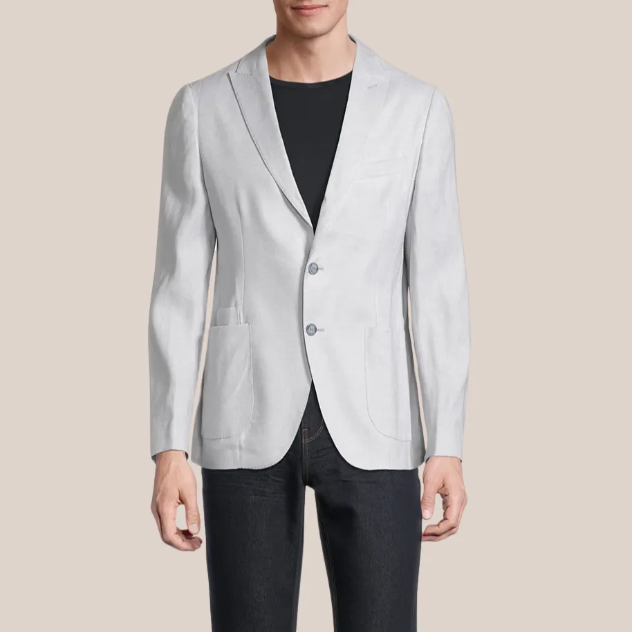 Patch Pocket Peak Lapel Stretch Linen Blazer - Light Grey