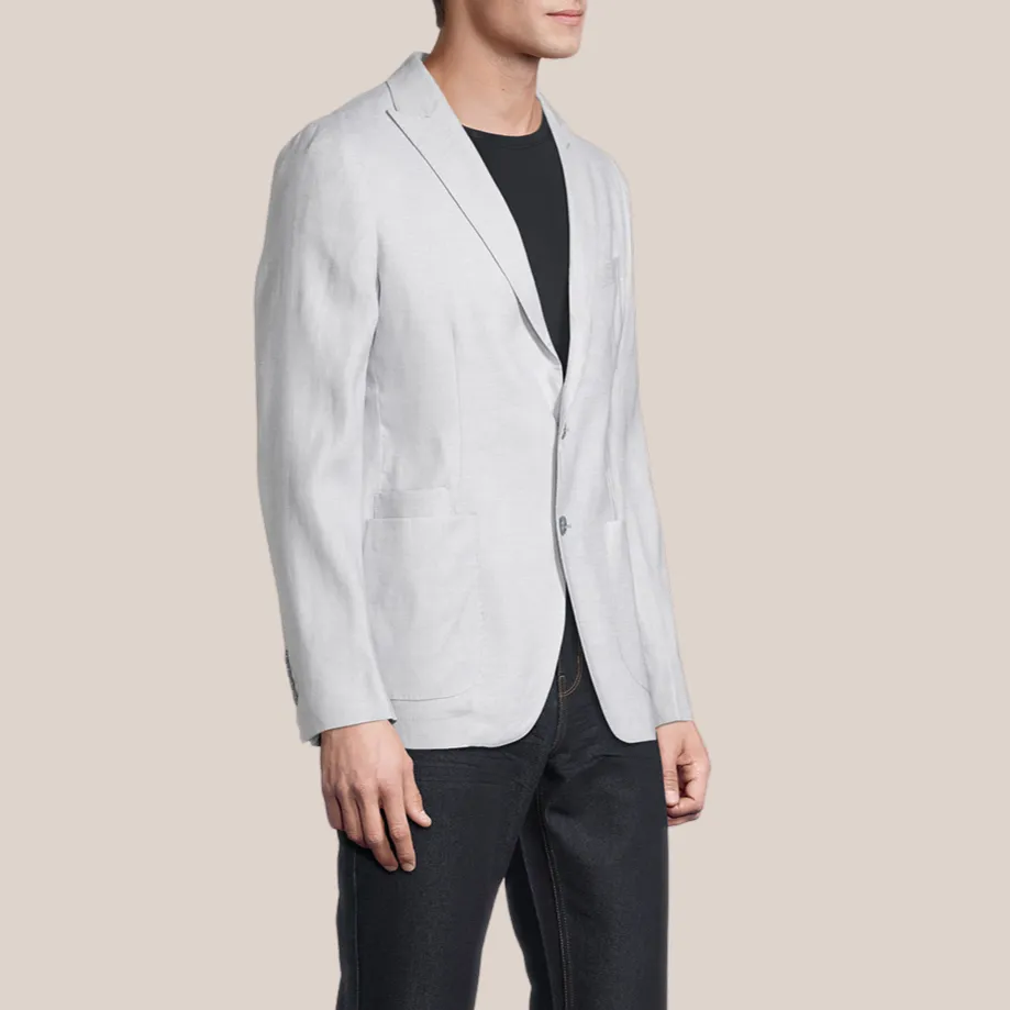 Patch Pocket Peak Lapel Stretch Linen Blazer - Light Grey