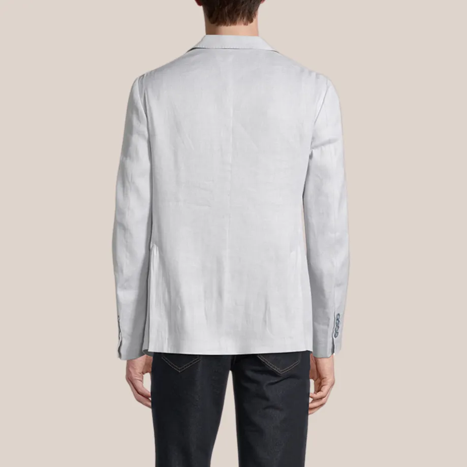 Patch Pocket Peak Lapel Stretch Linen Blazer - Light Grey