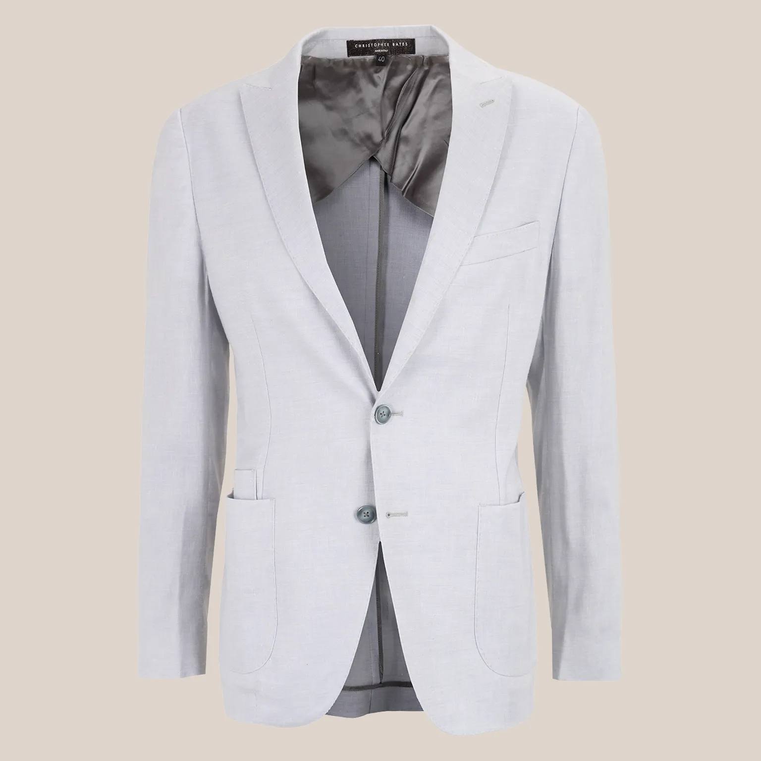 Patch Pocket Peak Lapel Stretch Linen Blazer - Light Grey