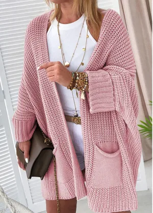 Pink Batwing  Oversized Cable Knit Cardigan