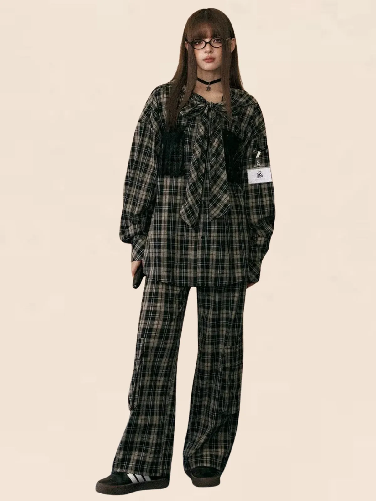 Plaid Bow Tie Two-Piece Set-Up