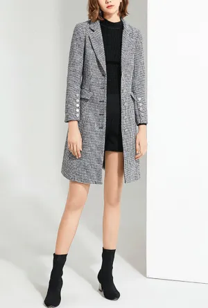 Plaid Tweed Slim Mid-length Blazer
