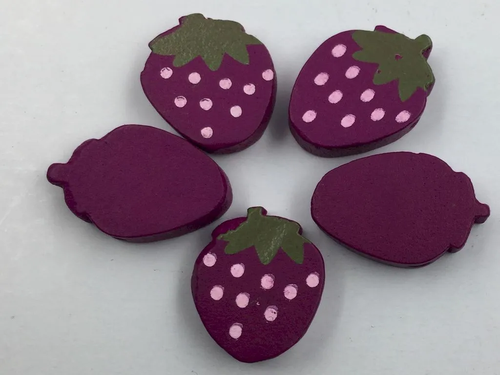 Purple Strawberry Wooden Button
