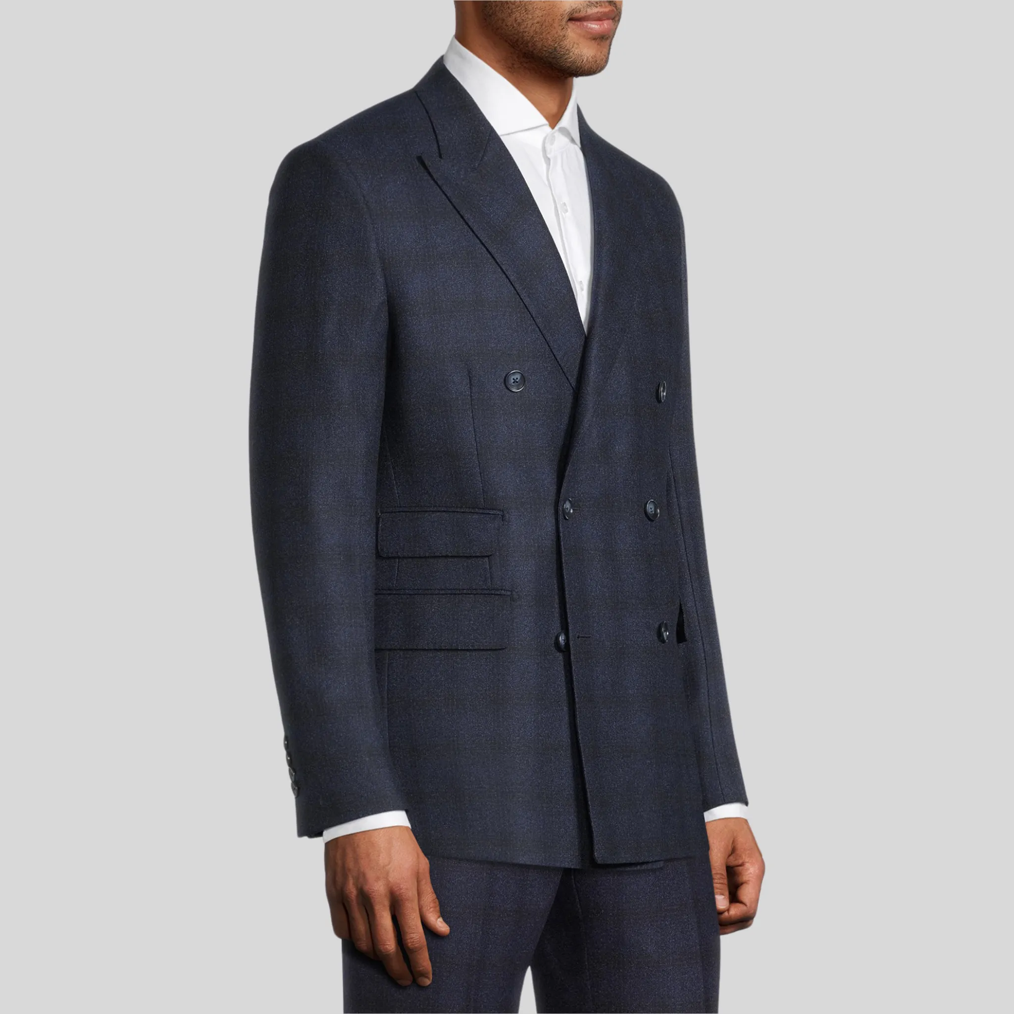 Shadow Checks Double Breasted Jacket - Navy