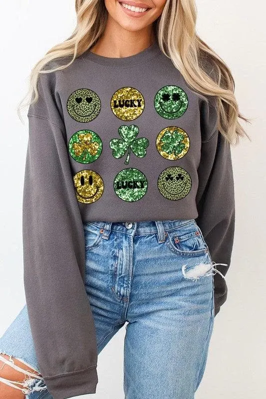 Smile St Patricks day Graphic Fleece Sweatshirts.