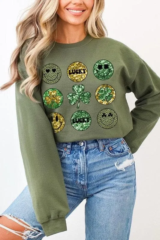 Smile St Patricks day Graphic Fleece Sweatshirts.