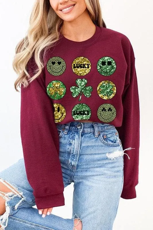 Smile St Patricks day Graphic Fleece Sweatshirts.