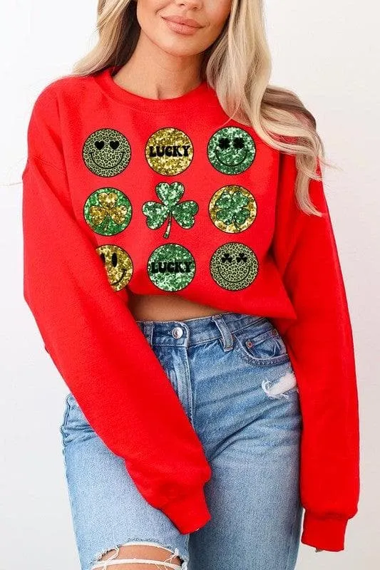Smile St Patricks day Graphic Fleece Sweatshirts.