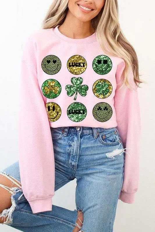 Smile St Patricks day Graphic Fleece Sweatshirts.