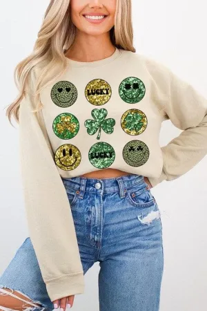 Smile St Patricks day Graphic Fleece Sweatshirts.